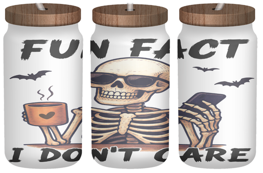 Fun Fact: I Don’t Care | 16oz Frosted Glass Can with Bamboo Lid & Straw
