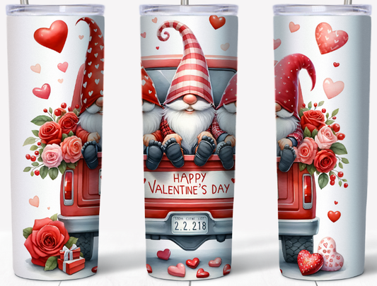 Gnomes in Red Truck with Floating Hearts | 20oz Stainless Steel Tumbler