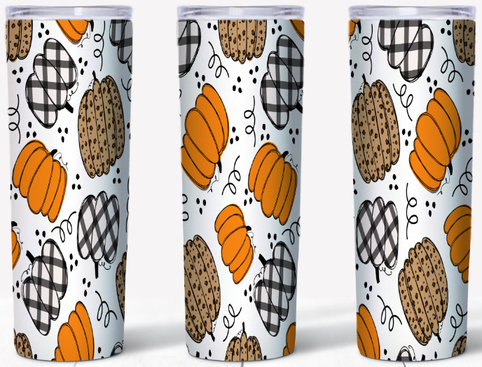 Gingham Pumpkin Patch 20oz Skinny Tumbler | Johanna Lesley Creations