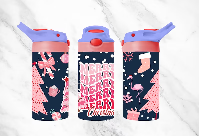Girly Pink Christmas 12oz Flip Top Tumbler
