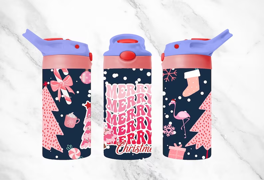 Girly Pink Christmas 12oz Flip Top Tumbler