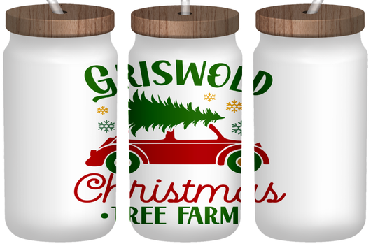 Griswold Christmas Tree Farm Frosted 16oz Glass Can