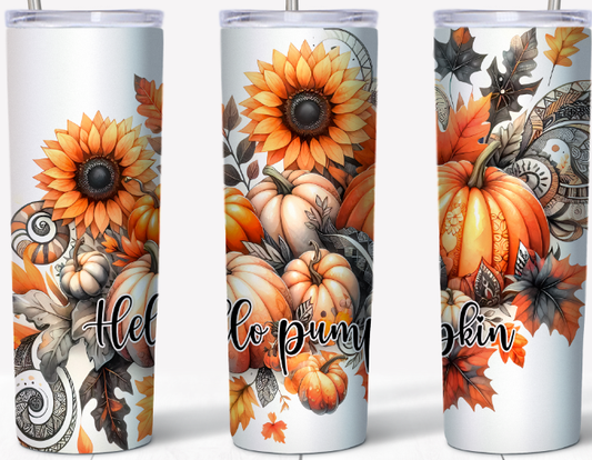 Hello Pumpkin 20oz Skinny Tumbler | Johanna Lesley Creations