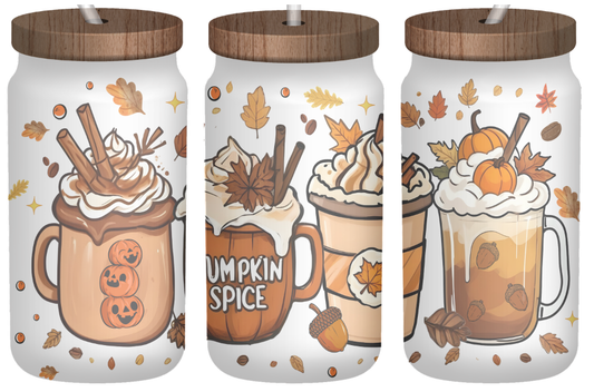 Hello Pumpkin Season | 16oz Frosted Glass Can with Bamboo Lid & Straw