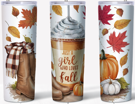 Just a Girl Who Loves Fall 20oz Skinny Tumbler | Johanna Lesley Creations