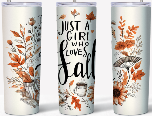 Just a Girl Who Loves Fall Floral 20oz Skinny Tumbler | Johanna Lesley Creations