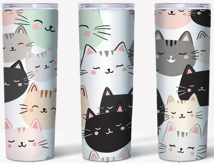 Kawaii Pastel Cat Faces 20oz Tumbler | Johanna Lesley Creations