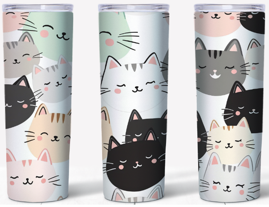 Kawaii Pastel Cat Faces 20oz Tumbler | Johanna Lesley Creations