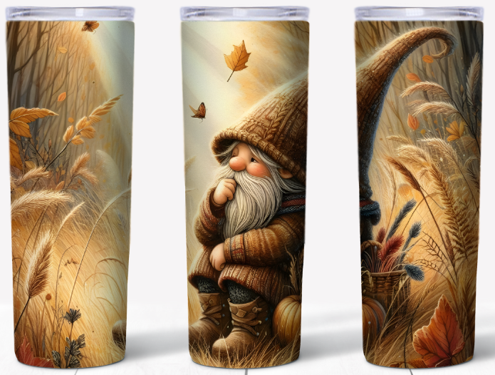 Little Harvest Gnome 20oz Skinny Tumbler | Johanna Lesley Creations