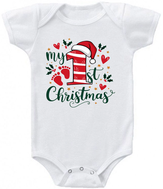 My 1st Christmas Green and Red baby bodysuit