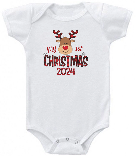 My 1st Christmas Reindeer 2024 baby bodysuit