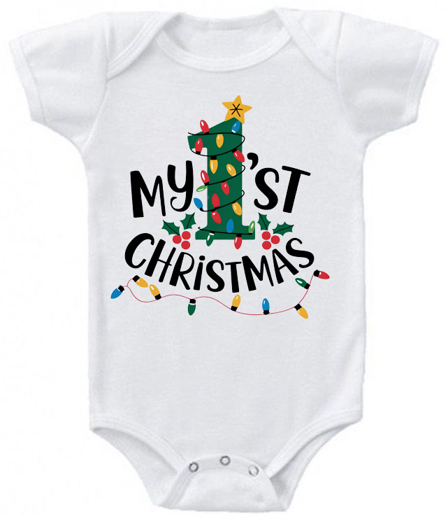 My 1st Christmas lights baby bodysuit