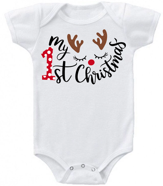 My 1st Christmas Reindeer and antlers baby bodysuit