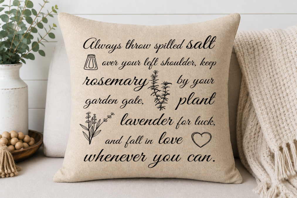 Always Throw Spilled Salt Decorative Pillow Cover | Johanna Lesley Creations