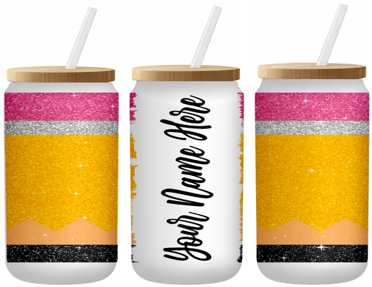 Pencil Perfect Personalized 16 Ounce Frosted Glass Can | Johanna Lesley Creations