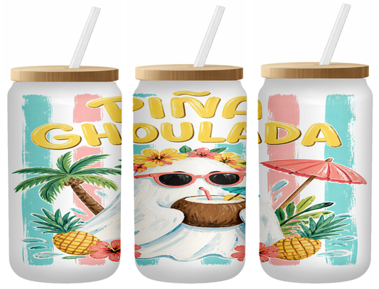 Pina Ghoulada Glass Can | 16oz Frosted Tumbler – Bamboo Lid & Straw