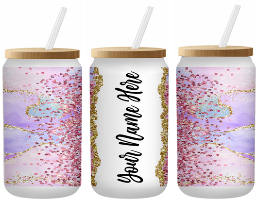 Pink Champagne Personalized 16 Ounce Frosted Glass Can | Johanna Lesley Creations