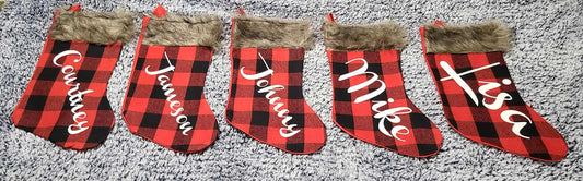 Personalized Buffalo Plaid Christmas Stocking with Faux Fur Cuff