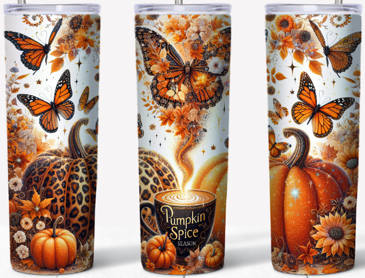 Pumpkin Spice Season Butterfly 20oz Skinny Tumbler | Johanna Lesley Creations