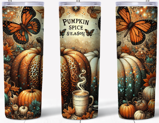 Pumpkin Spice Season Monarch Butterfly 20oz Skinny Tumbler | Johanna Lesley Creations