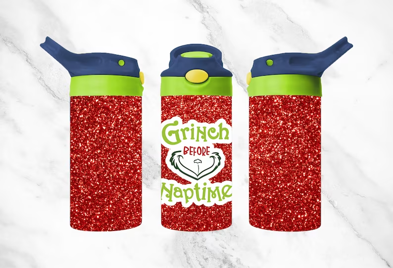 Red Glitter Christmas 12oz Flip Top Tumbler