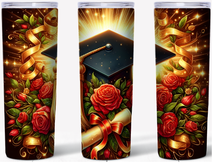 Red Rose & Gold Graduation | 20oz Stainless Steel Tumbler