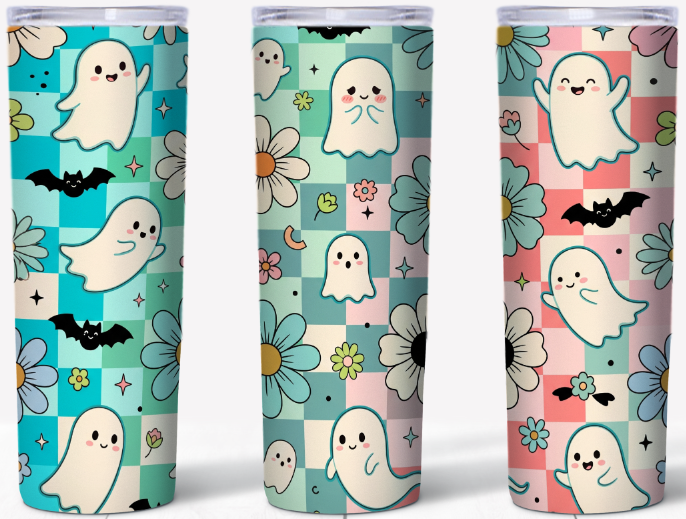 Retro Floral Ghosts 20oz Skinny Tumbler | Johanna Lesley Creations