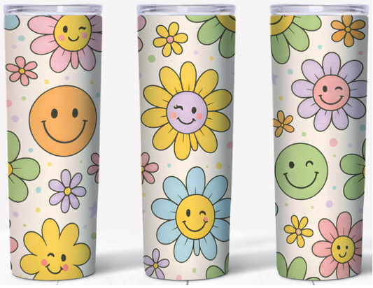 Retro Groovy Smiley Face Daisy 20oz Tumbler | Johanna Lesley Creations