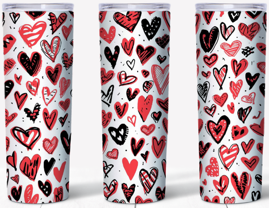 Scribble Hearts Valentine’s Day | 20oz Stainless Steel Tumbler