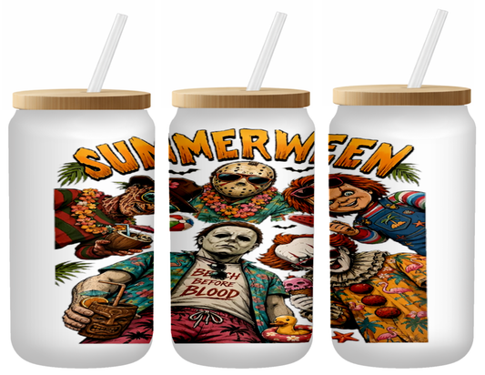 Slashin' Through Summer Glass Can | 16oz Frosted Tumbler – Bamboo Lid & Straw
