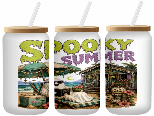 Spooky Summer Glass Can | 16oz Frosted Tumbler – Bamboo Lid & Straw