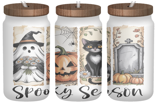 Spooky Season | 16oz Frosted Glass Can with Bamboo Lid & Straw