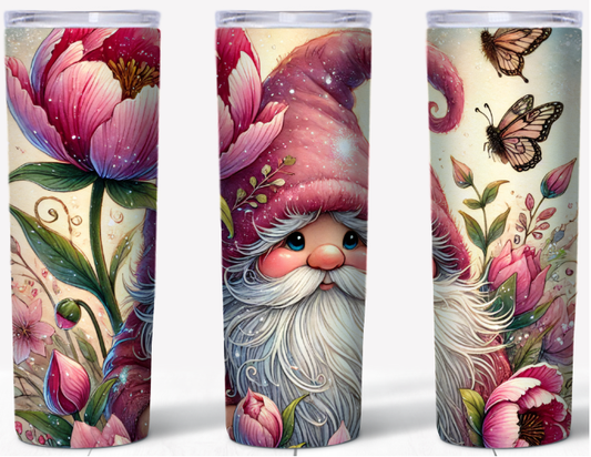 Spring Garden Gnome and Pink Tulips 20oz Tumbler | Johanna Lesley Creations