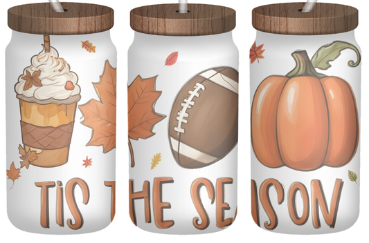Tis the Season | 16oz Frosted Glass Can with Bamboo Lid & Straw
