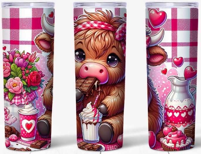 Valentine Highland Cow – Chocolate Bar & Sweet Treats| 20oz Stainless Steel Tumbler