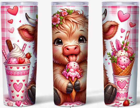 Valentine Highland Cow – Ice Cream Lover Cow | 20oz Stainless Steel Tumbler