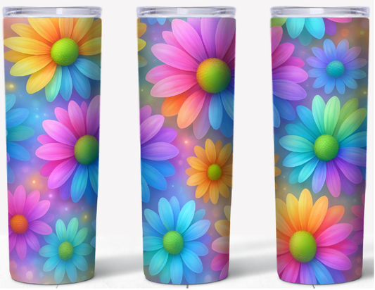 Vibrant Multicolor Neon Daisy 20oz Tumbler | Johanna Lesley Creations