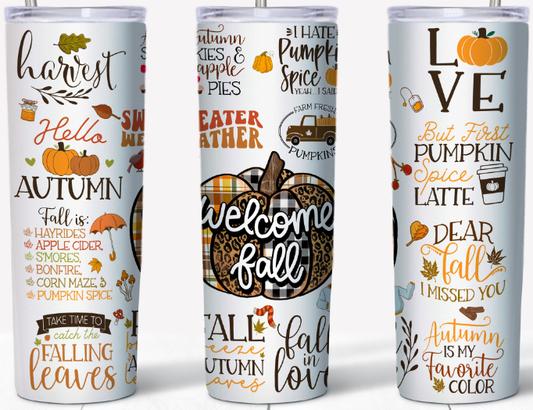 Welcome Fall 20oz Skinny Tumbler | Johanna Lesley Creations