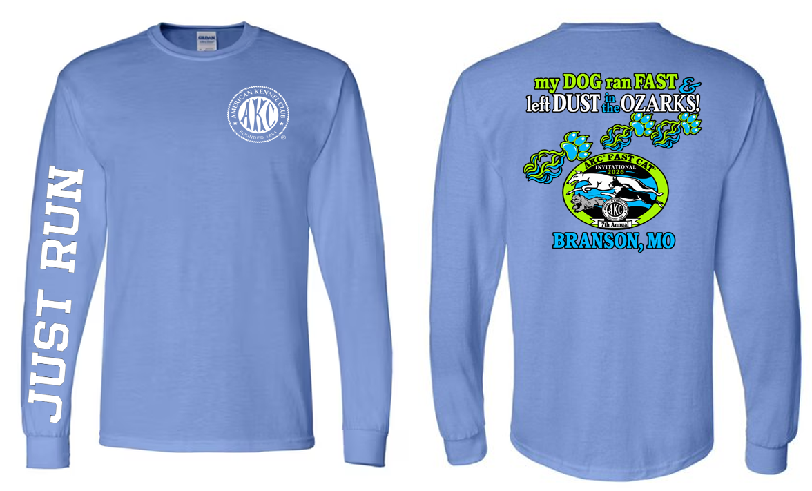 AKC Long Sleeve Adult T-shirt with Just Run down the right sleeve