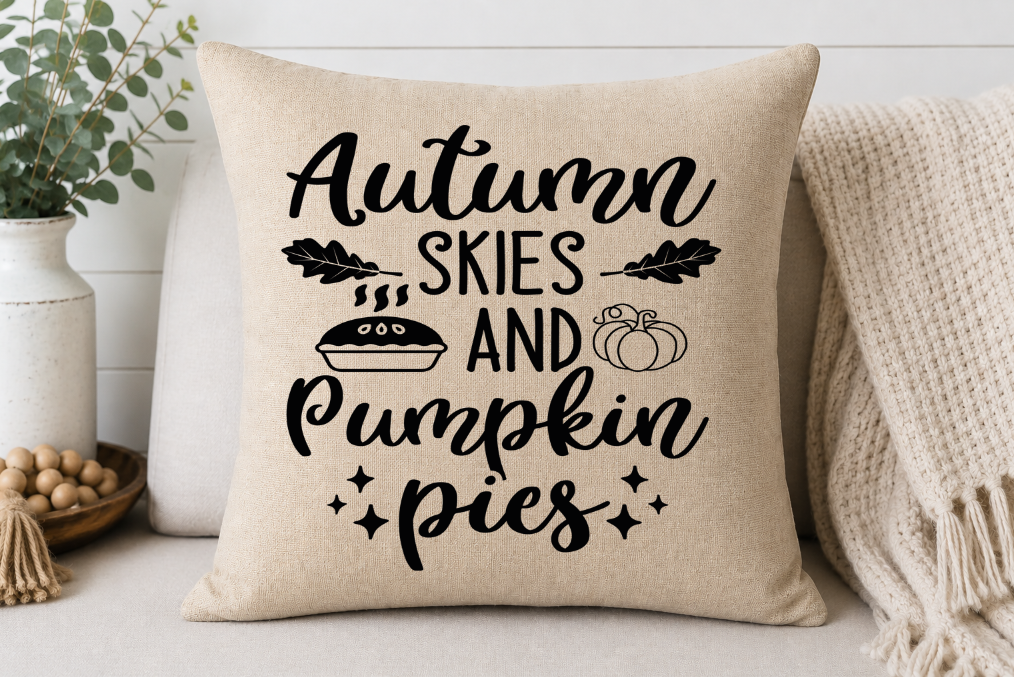 Autumn Skies and Pumpkin Pies Throw Pillow Cover | Johanna Lesley Creations