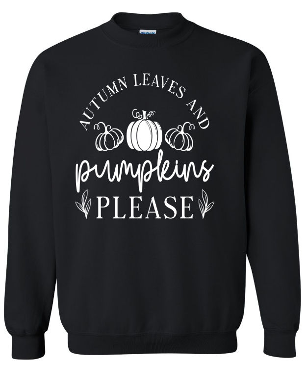 Autumn Leaves and Pumpkins Please Crewneck Sweatshirt | Johanna Lesley Creations