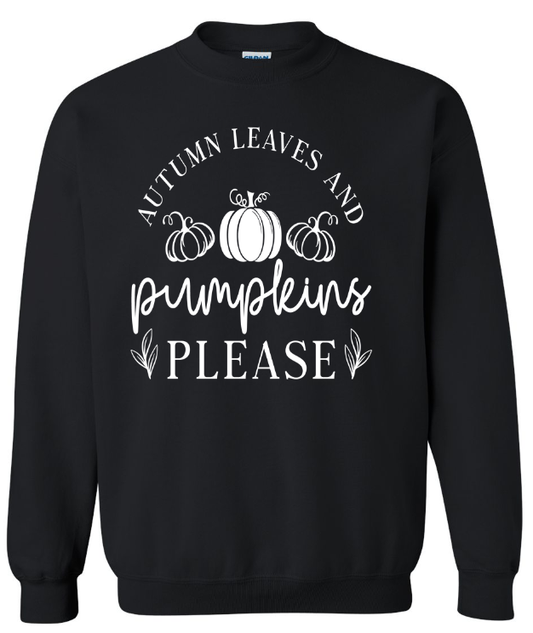 Autumn Leaves and Pumpkins Please Crewneck Sweatshirt | Johanna Lesley Creations