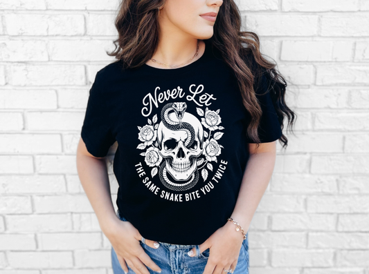 Never Let the Same Snake Bite You Twice Skull & Roses Adult Unisex T-Shirt | Johanna Lesley Creations