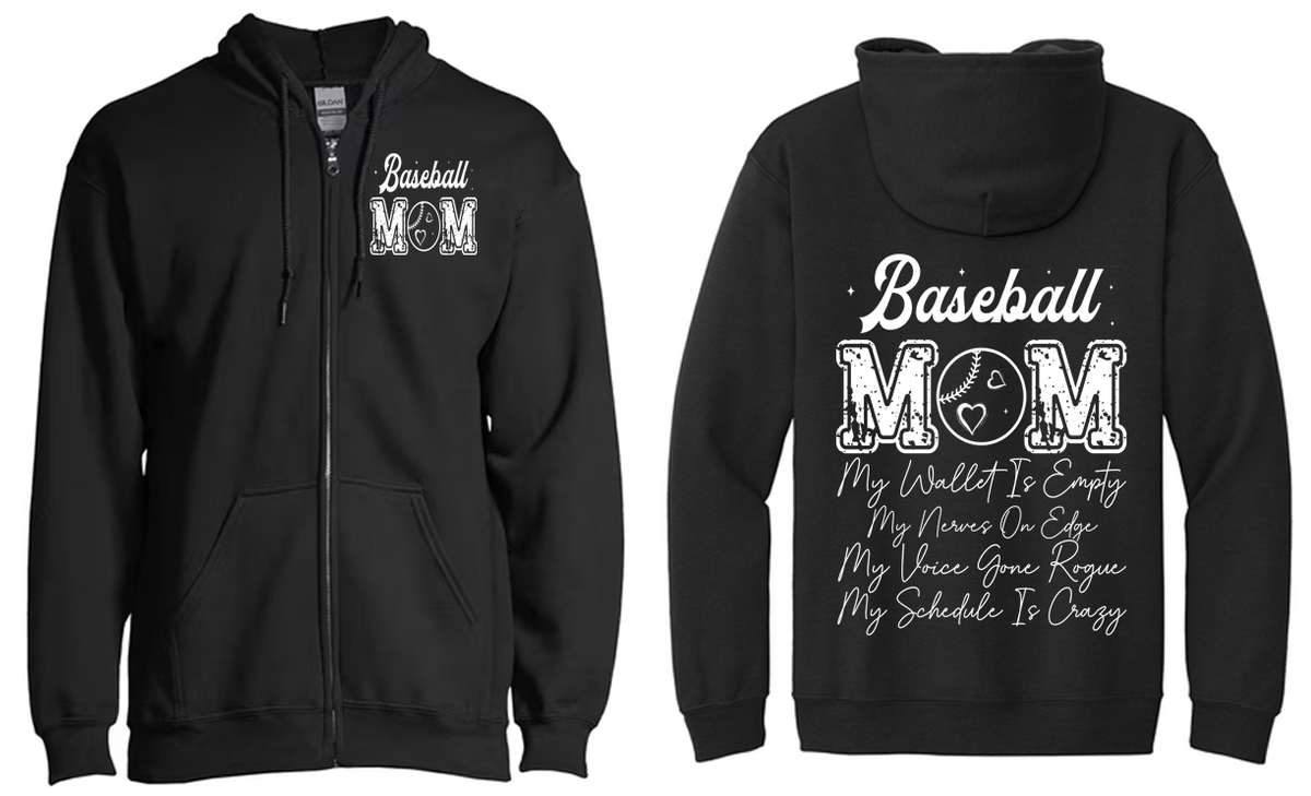 Baseball Mom Zip Up Hoodie | Johanna Lesley Creations