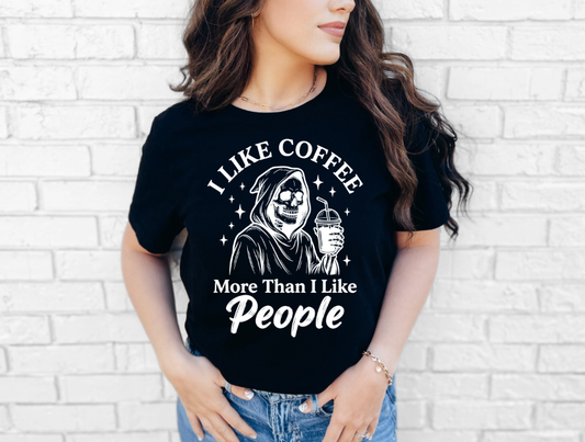 I Like Coffee More Than I Like People Grim Reaper Adult Unisex T-Shirt | Johanna Lesley Creations
