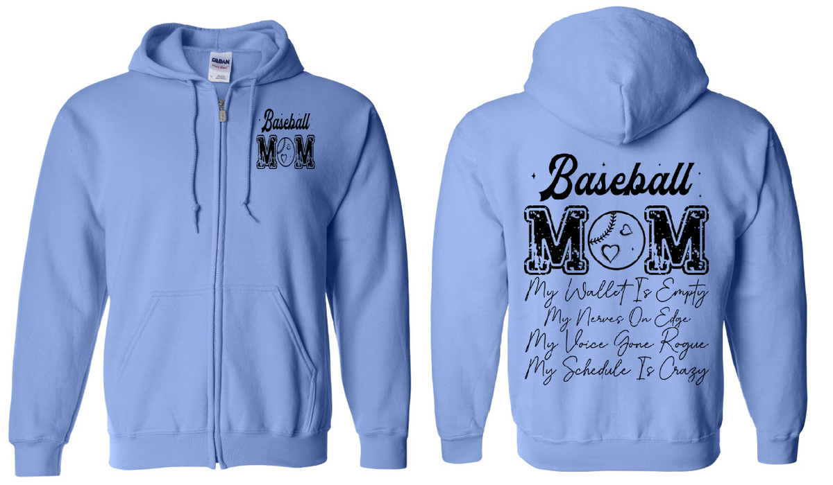 Baseball Mom Zip Up Hoodie | Johanna Lesley Creations