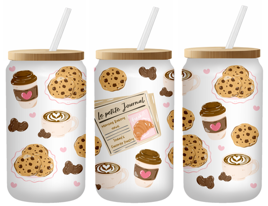 Rustic Bakery & Coffee | Frosted 16oz Glass Can – Bamboo Lid & Straw
