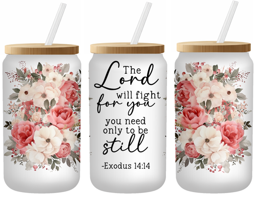 Rustic Faith Floral | Frosted 16oz Glass Can – Bamboo Lid & Straw