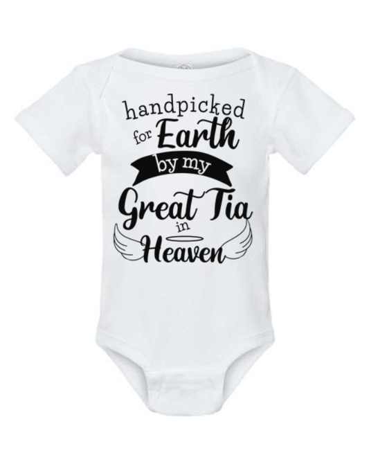 Handpicked for Earth by My Great Tia in Heaven Bodysuit | Johanna Lesley Creations
