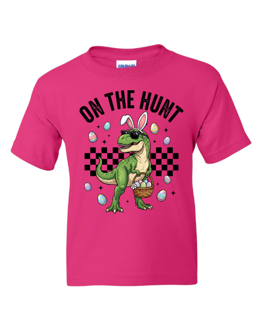 On The Hunt Easter T-Rex Youth T-Shirt | Johanna Lesley Creations